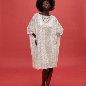 Zara Women’s Sequin Knit Ecru Cape Dress